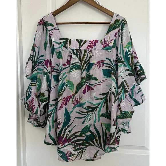Terra & Sky Shirt Size 2X Plus Tropical Blouse Flowy Lightweight Island Resort - Picture 3 of 10